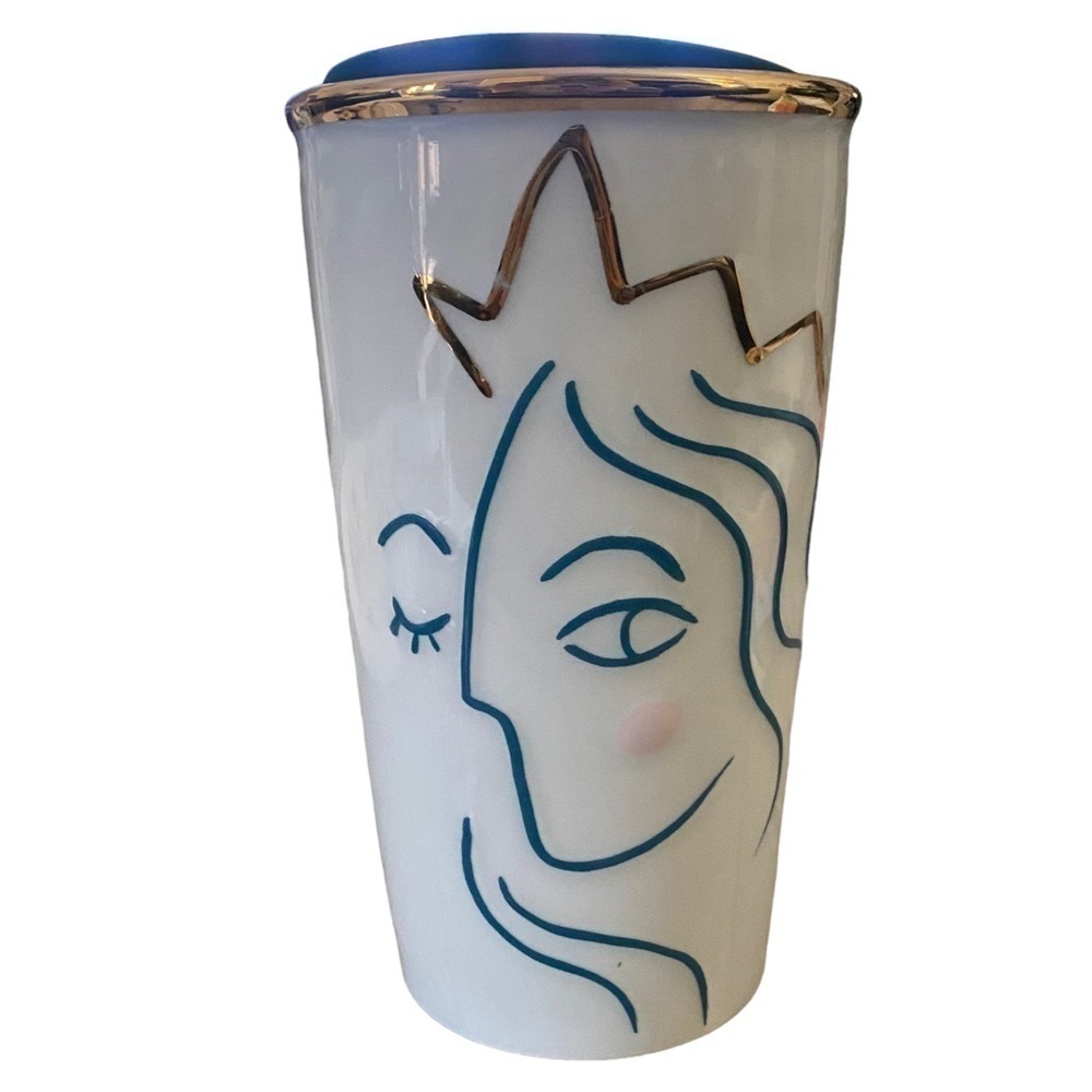 Starbucks 2017 Anniversary teal gold w/ lid travel ceramic mug‎
